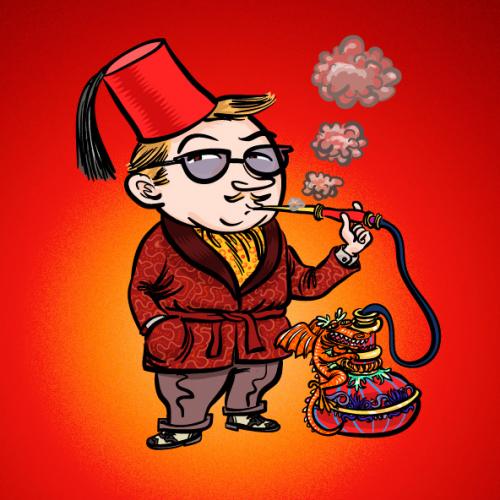 Cartoon: Fez Man smoking Waterpipe (medium) by ian david marsden tagged fez,man,smoking,waterpipe,hallucinations,,mann,rauchen,wasserpfeife,morgenmantel,orientalisch,halluzination