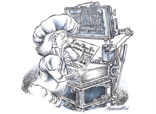 Cartoon: Tabloid Press (medium) by ian david marsden tagged gutemberg,printing,cartoon,marsden,gutenberg,zeitungsdruck,drucken,boulevardzeitung,presse