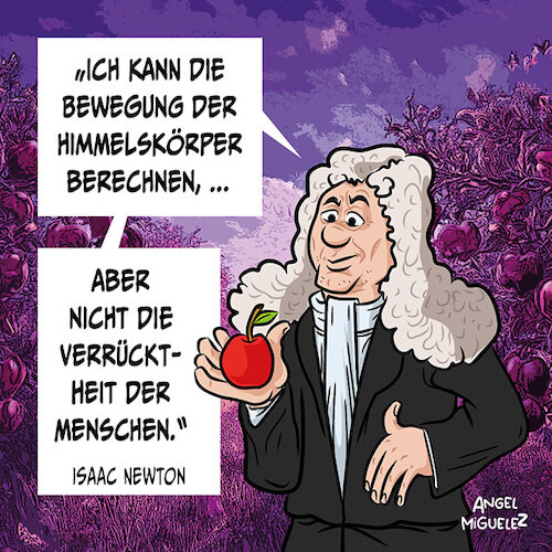 Cartoon: Sir Isaac Newton (medium) by Miguelez tagged physiker,mathematiker,philosoph