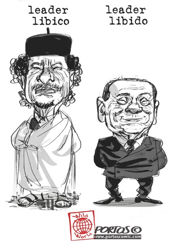 Cartoon: LEADERS (medium) by portos tagged gheddafi,berlusconi