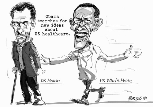 Cartoon: Obama (medium) by portos tagged obama,healthcare,usa,dr,house,white