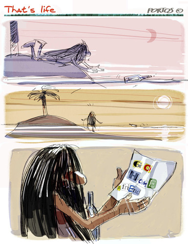 Cartoon: That s life (medium) by portos tagged desert,island,castaway