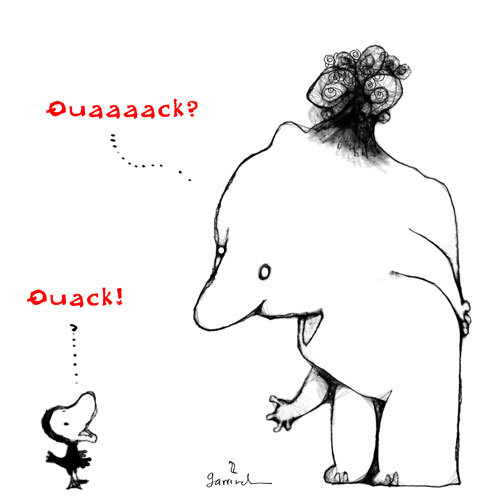 Cartoon: The gossiping (medium) by Garrincha tagged ilo