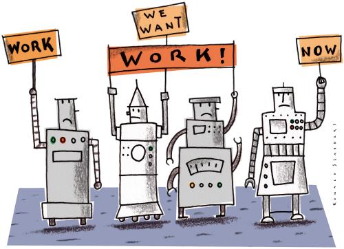 Cartoon: robots (medium) by Ronald Slabbers tagged arbeit,strike,robot,work,roboter,streiken,streik