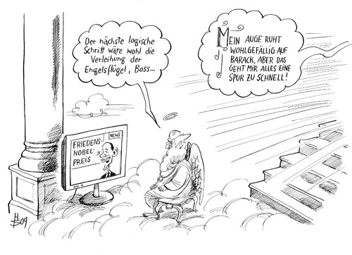 Cartoon: Engelsflügel (medium) by Heiko Sakurai tagged obama,friedensnobelpreis,messias,usa,präsident