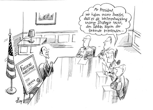 Cartoon: Kopie der Urkunde (medium) by Heiko Sakurai tagged obama,friedensnobelpreis,afghanistan,taliban