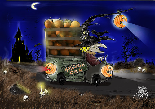 Cartoon: HALLOWEEN CAR (medium) by T-BOY tagged halloween,car