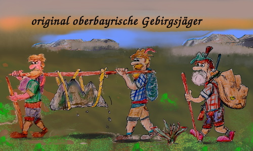 Cartoon: alpentypen (medium) by wheelman tagged bayern,berge,spitze,jäger,sammler,tradition
