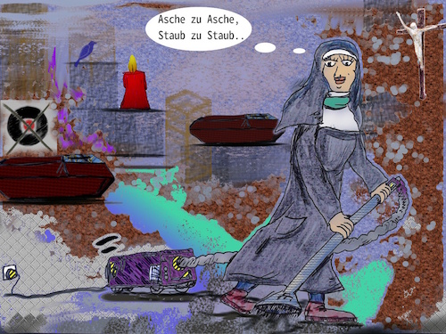 Cartoon: frühjahrsputz (medium) by wheelman tagged putzen,frühjahr,nonne,tod,staubsauger,schmutz