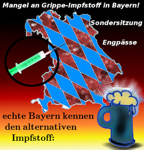 Cartoon: impfen in bayern (medium) by wheelman tagged grippe,impfen,impfstoff,bayern,mangel,krise,krankheit,winter,bier