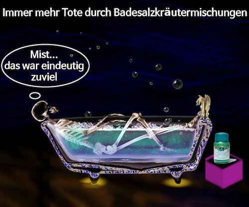 Cartoon: schmutziger tod (medium) by wheelman tagged drogen,tod,badesalz,mischung,chemie