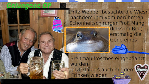 Cartoon: wiesnprominews (medium) by wheelman tagged wiesn,oktoberfest,bier,trinken,prominenz,op,schönheit,chirurg,frosch,gene