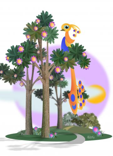 Cartoon: fantasy bird (medium) by geomateo tagged bird,landscape,story,fantasy,tree