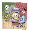 Cartoon: Skeleton Model (small) by mikess tagged skeletons bones skull and cross danger hazard hazardous materials waste death dead artist painting painter artists model paint brush nude barrel studio