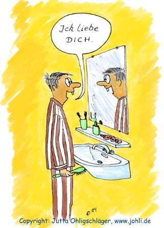 Cartoon: Ich liebe DICH (medium) by Johli tagged liebe,männer,spiegel,bad,zahnpflege,