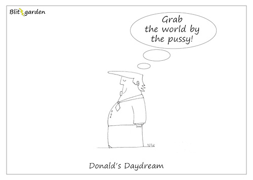 Cartoon: Donalds Daydream (medium) by Oliver Kock tagged trump,pussyusa,präsident,macht,cartoon,nick,blitzgarden