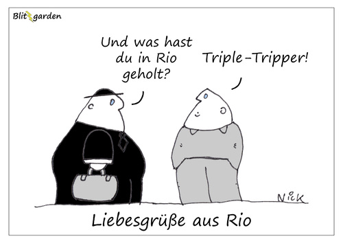 Cartoon: Liebesgrüße aus Rio (medium) by Oliver Kock tagged olympische,spiele,olympia,rio,de,janeiro,sport,tripper,sportler,nick,blitzgarden,cartoon