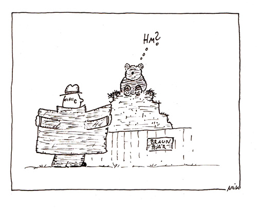 Cartoon: Der Exhibitionist (medium) by Oliver Kock tagged hobby,mann,bär,exhibitionist,zoo,bear,man,exhibitionism