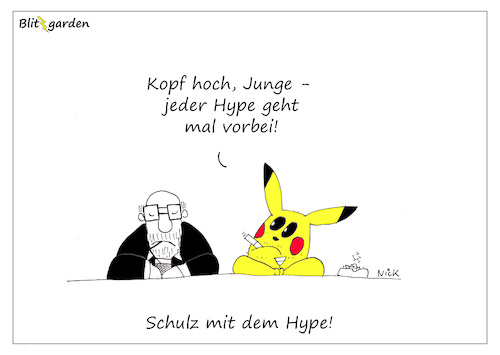 Cartoon: Schulz mit dem Hype (medium) by Oliver Kock tagged spd,trends,hype,schulz,pokemon,erfolg,mode,cartoon,nick,blitzgarden