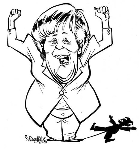 Cartoon: Angela Merkel (medium) by stieglitz tagged angela,merkel,jubelt,em,2012,fußball,karikatur,caricatura,caricature,soccer