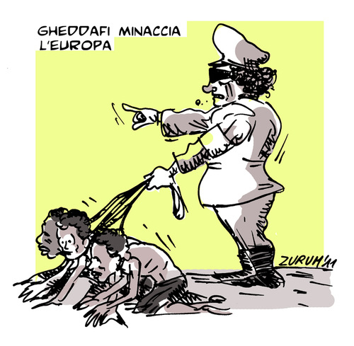 Cartoon: Gheddafi menace to europe (medium) by Zurum tagged gheddafi,libia,revolution