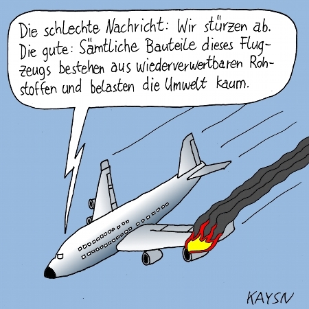Cartoon: Flugzeug (medium) by KAYSN tagged flugzeug,flugzeugabsturz,umweltfreundlich
