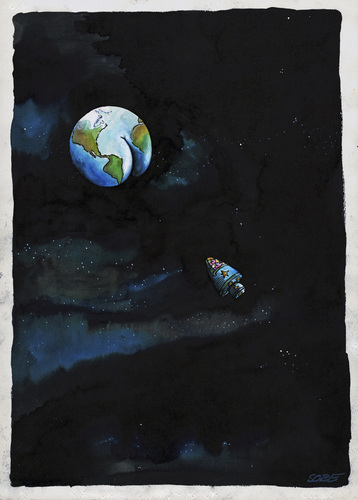 Cartoon: Der Arsch der Welt (medium) by sobecartoons tagged erde,weltkugel,zustand,universum,außenansicht,all,weltraum,milchstrasse,aliens,erdspalte,raumfahrer,astronauten,der