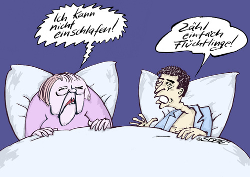 Cartoon: Schlafstörung (medium) by sobecartoons tagged merkel,flüchtlinge,angst,zuspruch,eheprobleme,gesprächsstoff,mathematik,guter,rat,merkel,flüchtlinge,angst,zuspruch,eheprobleme,gesprächsstoff,mathematik,guter,rat