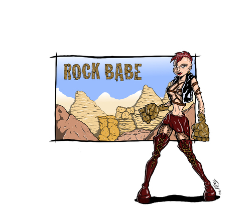 Cartoon: Rock Babe (medium) by Toeby tagged berg,champions,online,city,of,heroes,fels,mark,töbermann,mädchen,rockerin,superheldin,toeby,superheroine,girl,rock,mountain