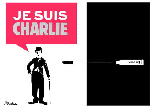 Cartoon: JE SUIS CHARLIE (medium) by Atilla Atala tagged sharlo,chaplin,attack,security,artist,death,press,cartoonists,paris,terror,charlie,hebdo