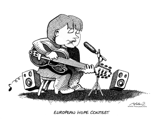 Cartoon: European Hope (medium) by Pohlenz tagged eurovision,song,contest,lena,merkel,euro,krise,eurovision song contest,angela merkel,lena meyer,krise,eurovision,song,contest,angela,merkel,lena,meyer