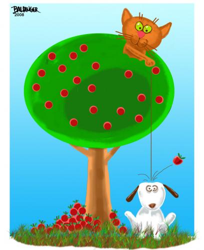 Cartoon: Apples (medium) by dbaldinger tagged cat,dog,humor,apples,trees,