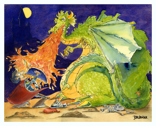 Cartoon: Dragon Battle (medium) by dbaldinger tagged fantasy,dragon,knight