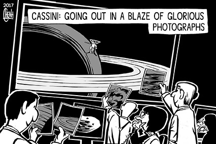 Cartoon: Cassini Grand Finale (medium) by sinann tagged cassini,nasa,space,saturn,blaze,glory,photographs