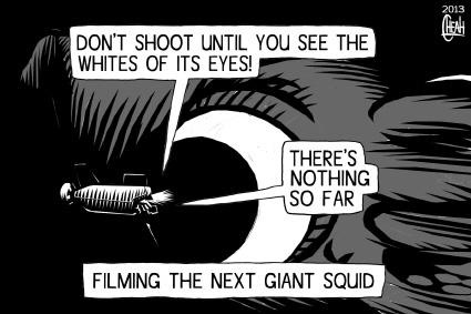 Cartoon: Giant squid filming (medium) by sinann tagged giant,squid,film,submersible,depths
