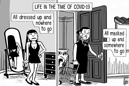 Cartoon: Life in the time of Covid 19 (medium) by sinann tagged covid,19,coronavirus,mask,dress,fashion,quarantine
