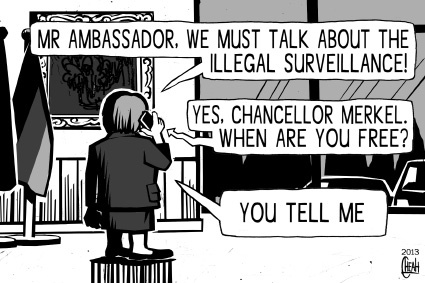 Cartoon: Merkel spying (medium) by sinann tagged merkel,angela,spying,surveillance,nsa,illegal
