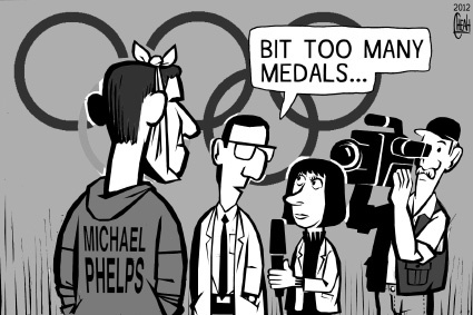 Cartoon: Michael Phelps (medium) by sinann tagged bite,olympics,medals,gold,phelps,michael