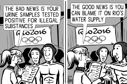 Cartoon: Rio Olympics water (medium) by sinann tagged rio,olympics,water,supply,urine,tests,pollution,blame