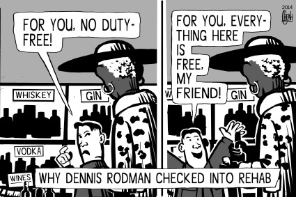 Cartoon: Rodman rehab (medium) by sinann tagged dennis,rodman,kim,jong,un,alcohol,duty,free