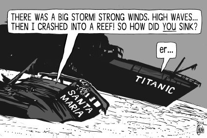 Cartoon: Santa Maria wreck (medium) by sinann tagged santa,maria,wreck,titanic,sink,storm