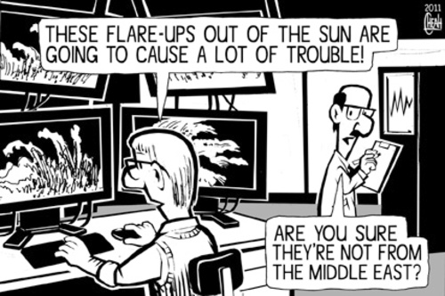 Cartoon: Solar flares (medium) by sinann tagged solar,sun,flares,flareups,middle,east,trouble