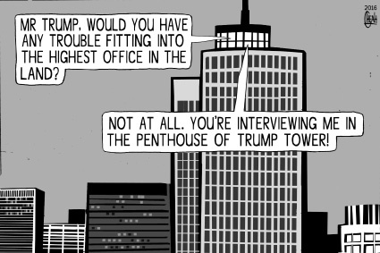 Cartoon: Trump highest office (medium) by sinann tagged donald,trump,highest,office,in,the,land,tower