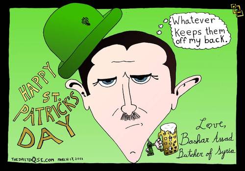 Cartoon: Bashar Assad St Patrick Day Card (medium) by laughzilla tagged syria,assad,saint,patrick,holiday,greeting,card,irish,parody,political,caricature,editorial,laughzilla