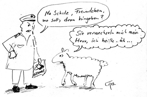 Cartoon: Schulz- äh Unschuldslamm (medium) by gothiel tagged festnahme,unschuldig,polizei,polizist,verwechslung,unschuldslamm
