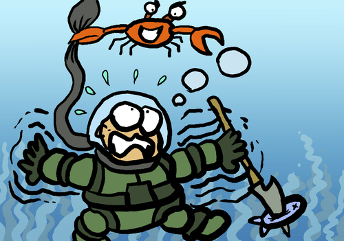 Cartoon: DIVER (medium) by MERT_GURKAN tagged animals,crab,diver,caricature