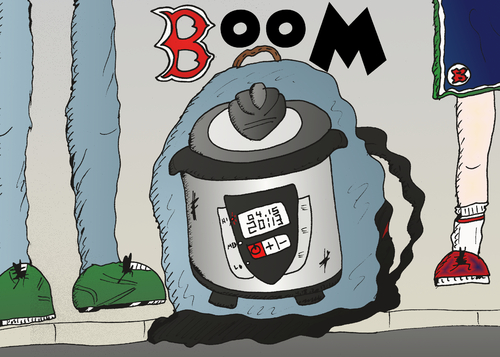 Cartoon: Bombe du Boston Marathon (medium) by BinaryOptions tagged optionsclick,option,binaire,options,binaires,bombe,autocuiseur,boston,marathon,attentat,news,infos,nouvelles,actualites,caricature,dessin,webcomic,politique,guerre,terrorime,terreur