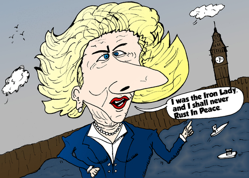 Cartoon: Maggie Thatcher caricature (medium) by BinaryOptions tagged margaret,thatcher,maggie,baroness,prime,minister,posthumous,binary,option,options,news,caricature,optionsclick,trade,fiscal,torry,pm,political,politician,cartoon,webcomic,iron,lady,rust,peace