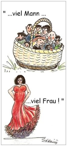 Cartoon: Viel Mann - viel Frau (medium) by KatrinKaciOui tagged dicke,frau,viele,männer,korb,shop,viel
