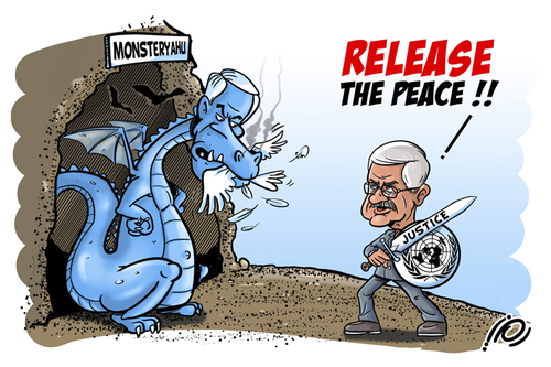 Cartoon: Monsteryahu - Release The Peace (medium) by ramzytaweel tagged abbas,palestine,netinyahu,peace
